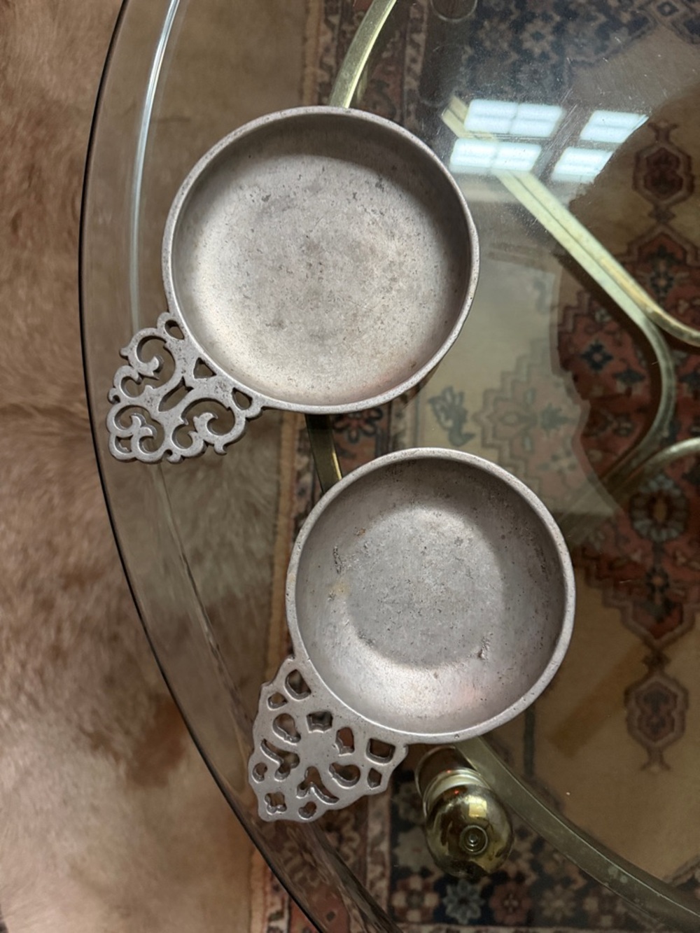 Pair of Vintage Decorative Metal Trays with Filigree Handles